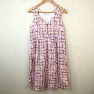LOFT Plaid Gingham Sleeveless Dress 4P Button Front Tiered Preppy
